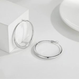 Silver 18k white Plated Chunky Hoop Earrings